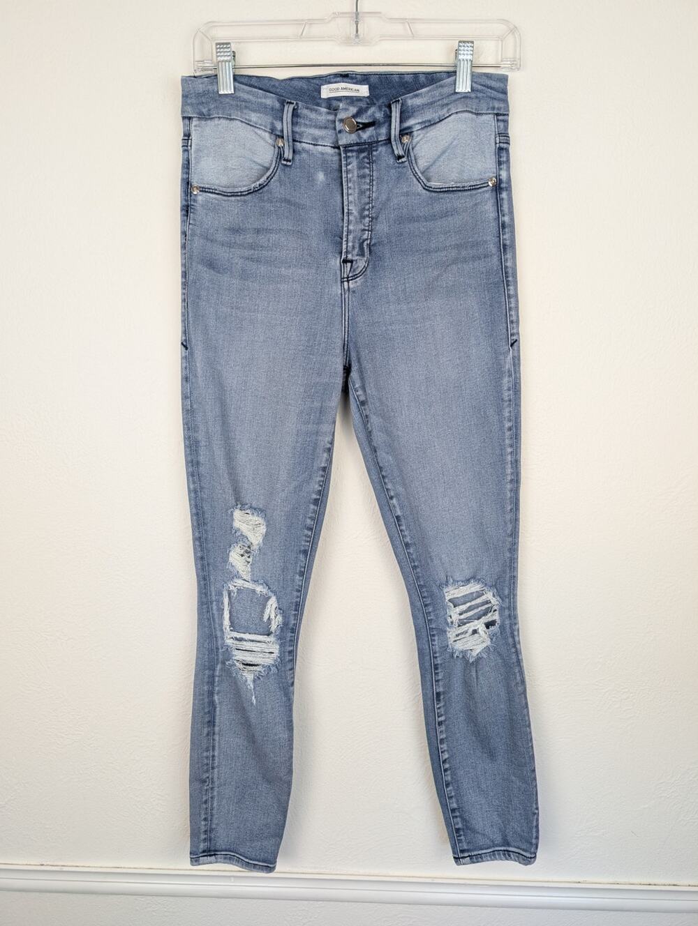 Good American Jeans Good Waist Crop Skinny Distressed Stretch Blue Size 8 29